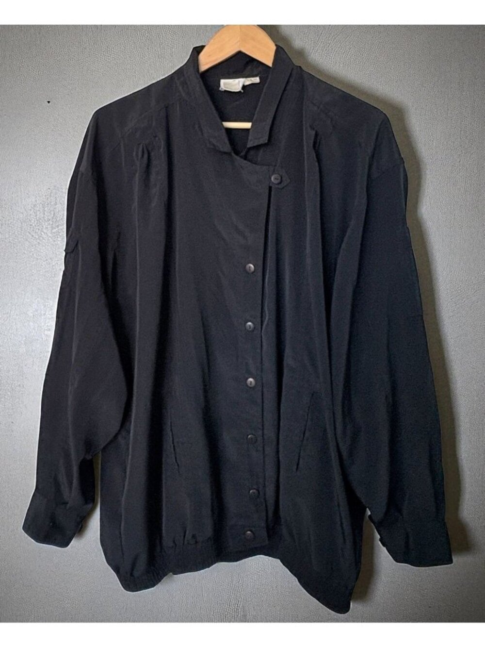 TanfJay Womens Black Jacket Retro 80s Size Large Button-Up Very Lightweight
